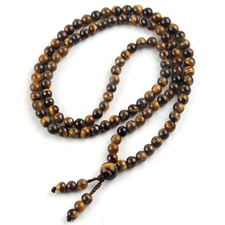 Fashion Boho Women Gift 6mm Tiger Eye Amazonite Lava Natural GemStone Beads Necklace Tassel Yoga 108 Beads Mala Necklace