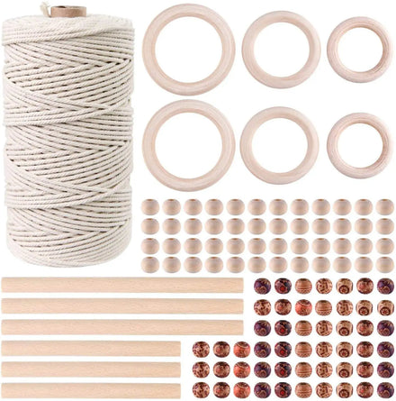 DIY Arts Crafts Macrame Kit Wooden Sticks Hoops Rings Colored Beads Macrame Kits Boho Macrame Dream Catcher Kit