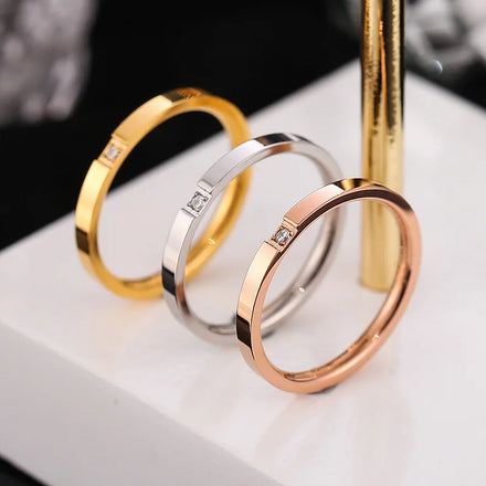 DAIHE Non Tarnish Fashion Stainless Steel Jewelry Ring Unisex Couple Diamond Ring