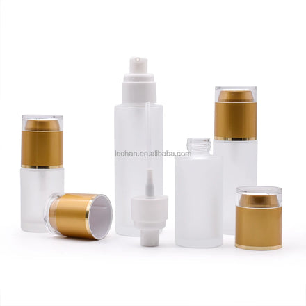 Luxury Fashion Round Empty Frosted Body Oil Glass Pump Serum Bottle With Gold or Silver Pump