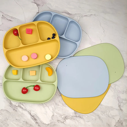 OEM Design BPA Free Baby Silicone Plate Suction Bottom Plato With Lid Custom LogoKids Dish