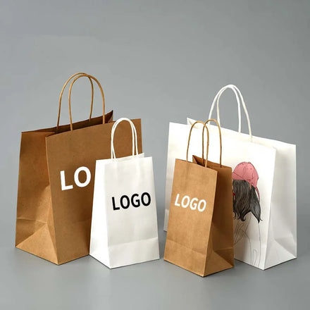 Wholesale Custom Logo Promotional Classic Kraft Paper Bags with Recycled Materials for Supermarket Food Takeaway Retail Shopping