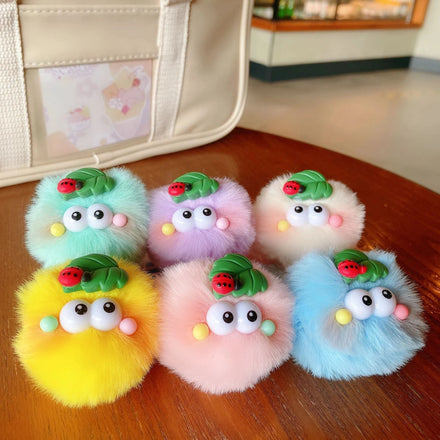 Cute Handmade Plush Rainbow Elf KeyChains for Girl Bag Toy Key Ring Fluffy Pom Pom Fur Kawaii Plush Keychains