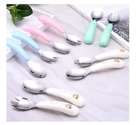 18/10 Stainless Steel Cartoon Spoon and Fork Set 2pcs Eco-Friendly Children's Cutlery with Holder