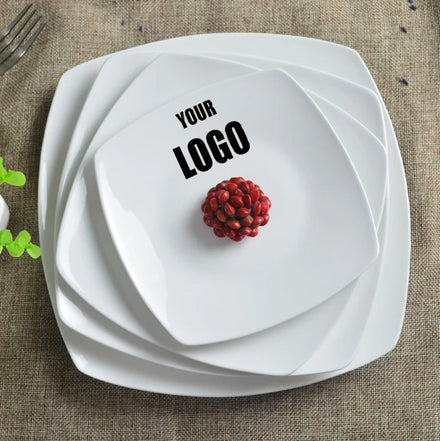 Wholesale Modern Square Porcelain Ceramic Dinner Plate Custom Design in White for Dining Tableware Home Use