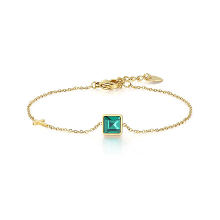 New Trend Delicate 18K Gold Plated Water-Proof Rectangle Zircon Stainless Steel Cross Bracelet-Fashionable Charm Bracelet for