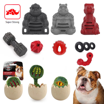 Custom TPR Dino Mighty Dumbbell Wheel Ball Teeth Tough Chew Dog Toys Durable for Stronger