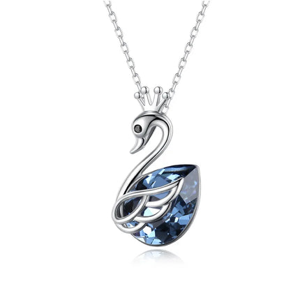 Hawaiian Polynesian Wedding Silver 925 Chain Sublimation Swan Pendant Cute Blue Rhinestone Unisex Necklace