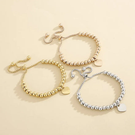 Adjustable Waterproof Stainless Steel Love Heart Beads Chain Bracelets Bangles for Women