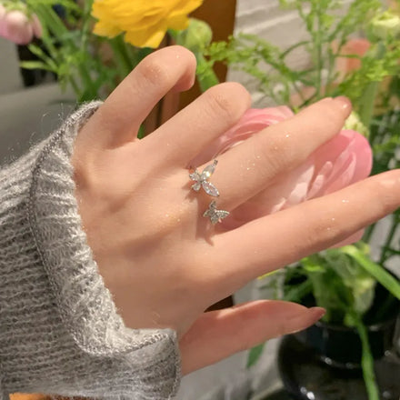 Hot Sale Bohemian Butterfly Ring for Women Crystal Zircon Butterfly Flower Knuckle Ring Female Charm Jewelry Gift 2022 New