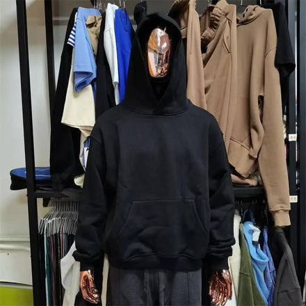 No String Custom Raised Printing 100% Cotton Winter French Terry Mens Unisex Oversized Pullover Hoodie 500 Gsm
