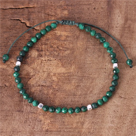 Natural 4mm Malachite Beads Dainty Bracelet Gemstone Cord Braided Tibetan Adjustable Friendship Bracelet Women Jewelry Wholesale