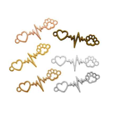 YuenZ 6 Color Heartbeat Bear Paw Electrocardiogram Connector Charms Alloy Metal Pendants for Handmade Jewelry Accessories Making