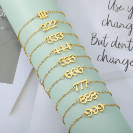 Personalized Gold Plated Stainless Steel Tiny Chain 111 to 999 Angel Number Bracelets Jewelry for Best Gift