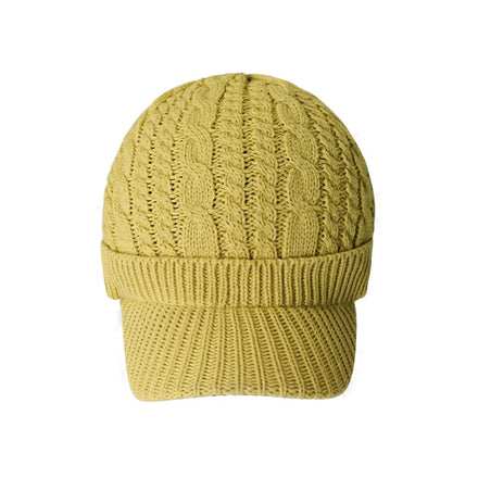 Winter Knit Visor Beanie Warm Chunky Soft Stretchy Ribbed Slouchy Knit Hat with Visor Brim