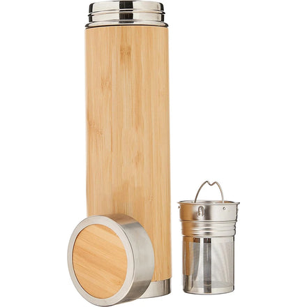 2026 Bamboo Stainless Steel Vacuum Insulation Thermal Flask with Tea Infuser