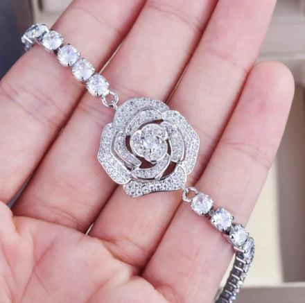 Top Sale Rose Flower Design Adjustable Ring Necklace Earring Bracelet Jewelry Set