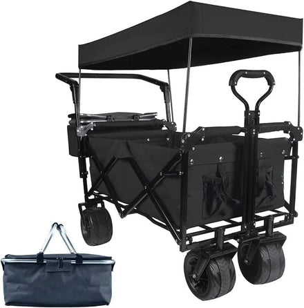 Woqi Extendable Hand Multipurpose 7in Wheel Metal Garden Picnic Camping Folding Wagon Cart for Travel