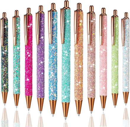 Creative Metal Glitter Click Pens Golden Sparkly Pens Retractable Fansy Black Ink Rose Gold Custom Pens with logo for School