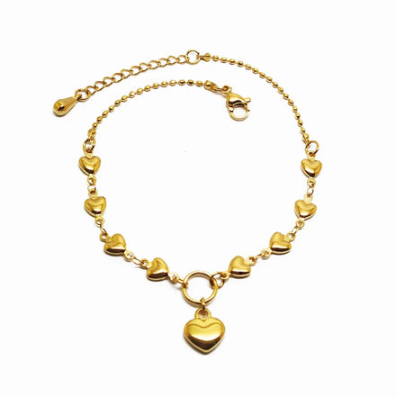 Fashion Dainty Stainless Steel Heart Charm Link Chain Anklet Bracelet Women Tiny Feet Jewelry 14K 18K Gold Plating Heat Anklet