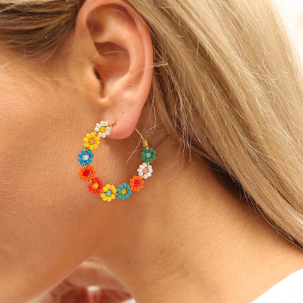 Go2boho Bohemian Handmade Jewelry Colorful Woven Flower Hoop Earrings for Women Funny Gifts for Girlfriend
