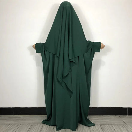 2 Piece Prayer Dress Muslim Islamic Clothing Long Hijab Nida Modest Dress Butterfly Abaya Set Match Khimar