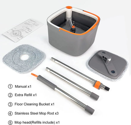 Dirty and Clean Water Separated Spin Mop and Bucket Set Single Bucket Floor Cleaning 360 Rotating With Washable Pad