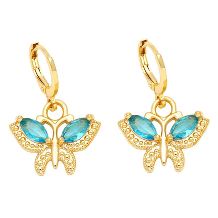18K Gold Plated Fashion Butterfly Huggie Hoop Earring With Zircons for Women Wholesale Brass Jewelry