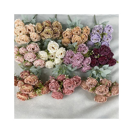 Home Decor Flowers Artificial 9 Heads Coated Gold Roses Artificial Plastic Flowers