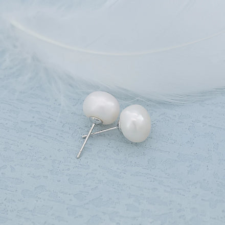 Natural Freshwater Pearl 925 Sterling Silver 9-10mm Round Pearl Classic Stud Earrings