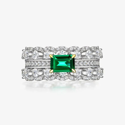 Huitan 2026 Fine Jewelry Noble Density Diamond Inlaid Luxury Emerald Geometric Eternal Double Row Full Zircon Ring Female