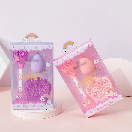 Double Head Facial Mask Brush Silicone Wash Brush Non Latex Makeup Egg Makeup Tool Set Combination with Gift Box