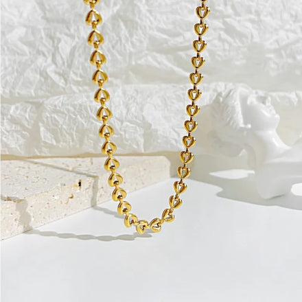 Fashion 18k Gold PVD Stainless Steel Hollow Heart Beads Link Chain Necklace for Women Gifts