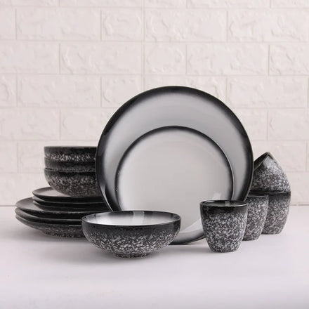 Snow Flake Glaze Speckled Good Quality New Design Round Promo Ceramic Coffee Mug and Plate Dinnerware Set for Catering