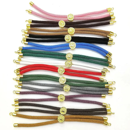 Handmade Rope Twist Nylon Thread With Gold Plated Tree of Life Slider Clasp Charm Cord for Bracelet