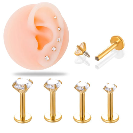 HENGSEN Wholesale Stainless Steel Piercing Jewelry Internally Threaded Flat Back Stud Helix Cartilage Fashion Earrings for Women