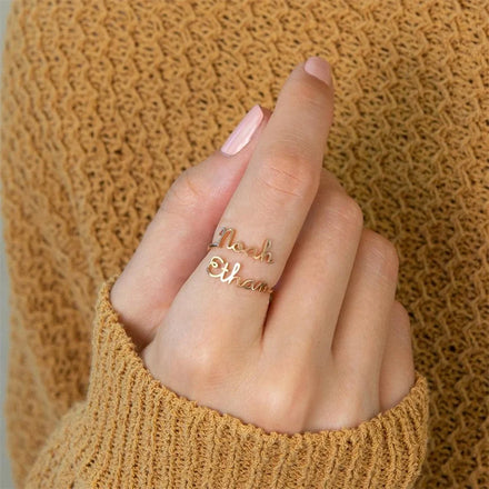 Women Stainless Steel Gold Plated Custom Personalized Name Open Letter Jewelry Adjustable Ring
