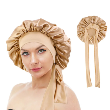 Wholesale Xl Large Satin Hair Bonnets With Logo Women Sleeping Satin Cap Bonnets With Ties Band