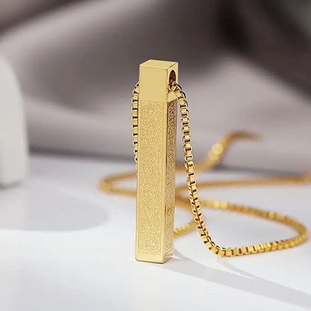 Men Women Muslim 3D Bar Necklace Stainless Steel Islamic Arabic Necklace Eid Gift Ramadan Gift Gold Islamic Jewelry