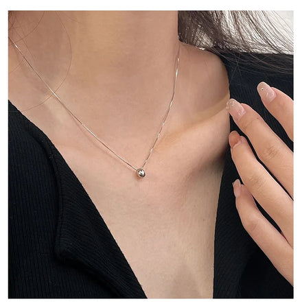Fine Jewelry S925 Sterling Silver Bead Necklace Small Oval Ball Choker Necklace Pendant Luxury Snake Chain Necklaces for Women