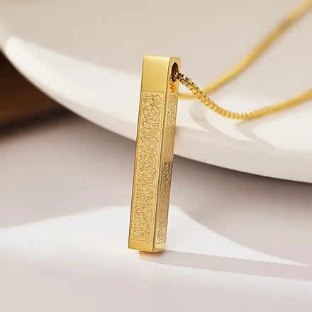Custom Jewelry 3D Bar Necklace Islamic Pendant Eid Gift Ramadan Gift Arabic 3D Bar Necklace Islamic Jewelry Men