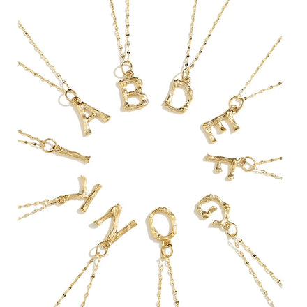 Fashion 26 Letter Bamboo Style Stainless Steel Pvd Gold Plated Initial Charms Unusual Necklace Clavicle Chain