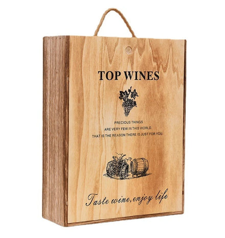 Handmade Paulownia Wood Rectangular Retro Style Engraved Wine Box for Home Decoration