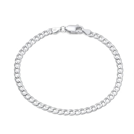 Classic Vermeil 18K Gold Plated 3mm Flat Curb Chain Bracelet 925 Sterling Silver Rhodium Plated Bracelet for Women and Men
