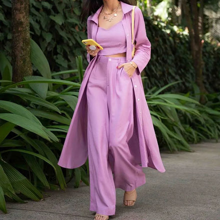 Boutique Wholesale 2026 Autumn and Winter New Women's Temperament Pants Shirt Sling Straight Pants Set Three Piece Set