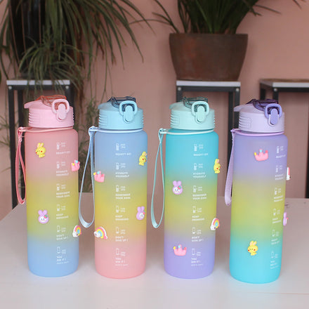 Large 1000 ml Plastic Water Bottle Gradient Color Direct Drinking Sports Travel Camp Water Bottle for Adults