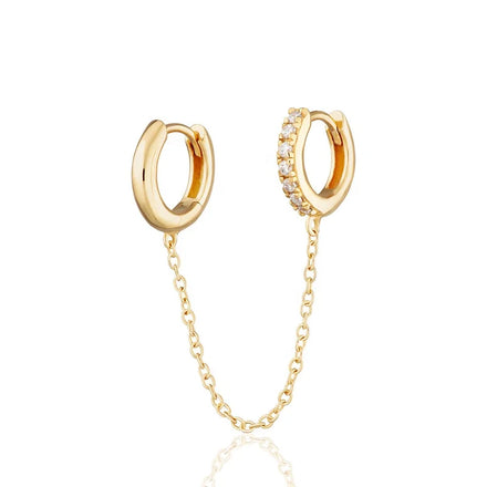 Milskye Fashion Jewelry Gold Plated 925 Sterling Silver Chain Link Huggie Double Hoop Earrings