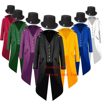 Ecowalson Mens Steampunk Costume Vintage Tailcoat Jacket Gothic Magician Ringmaster Coat