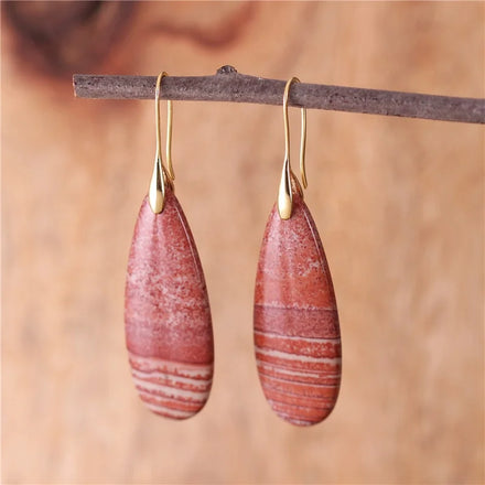Women Teardrop Natural Rainbow Stone Drop Earrings Gold Boho Designer Dangle Hook Earrings Women Jewelry Wholesale Dropshipping