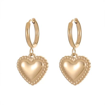 Hot Wholesale Jewelry Gold Plated Women Stainless Steel Heart Love Cute Dangle Drop Lever Back Earrings